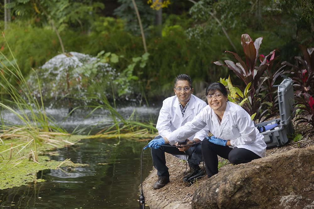 Researchers taking water samples